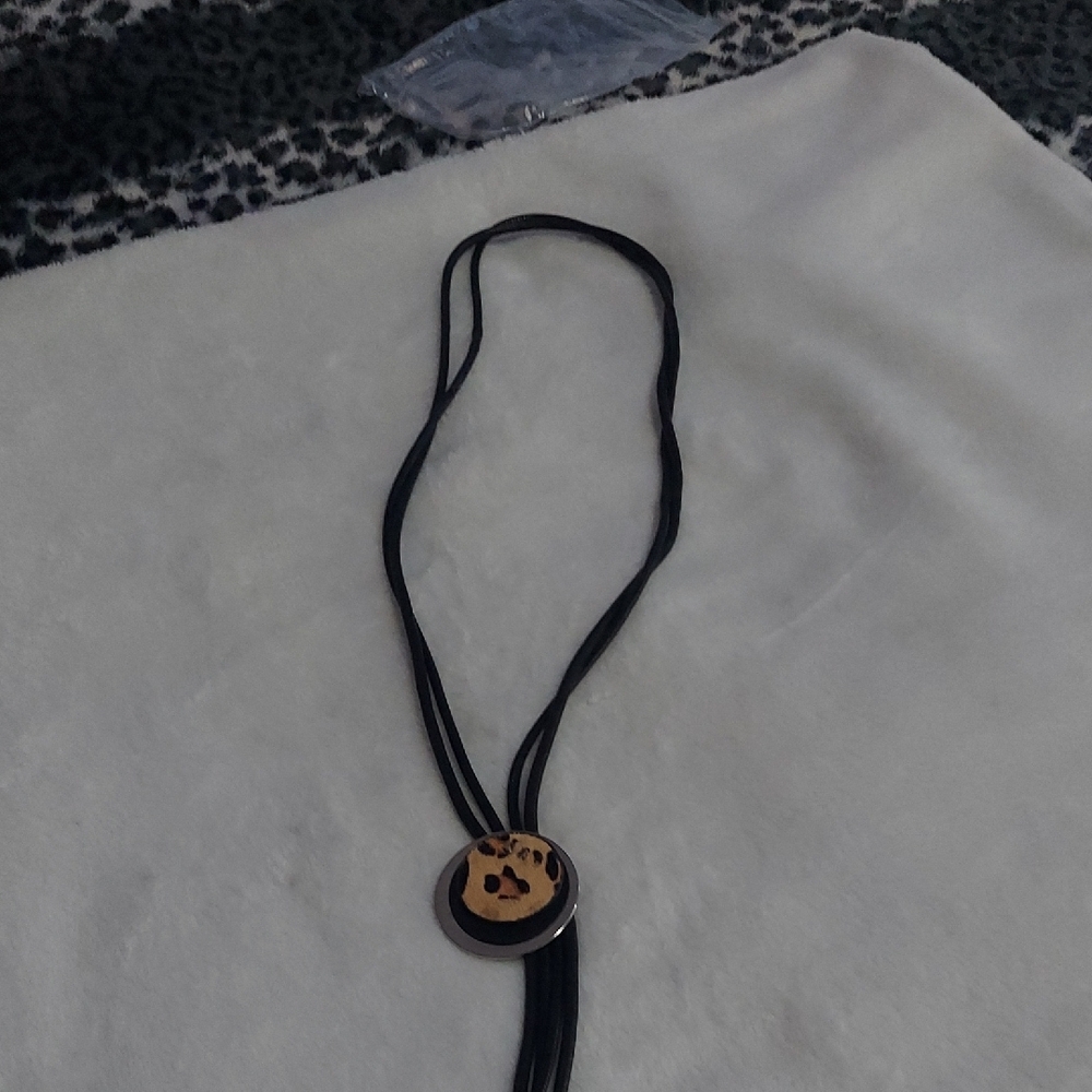 6/$10 Leopard Print Pendant Necklace with Black Cords - Picture 5 of 5